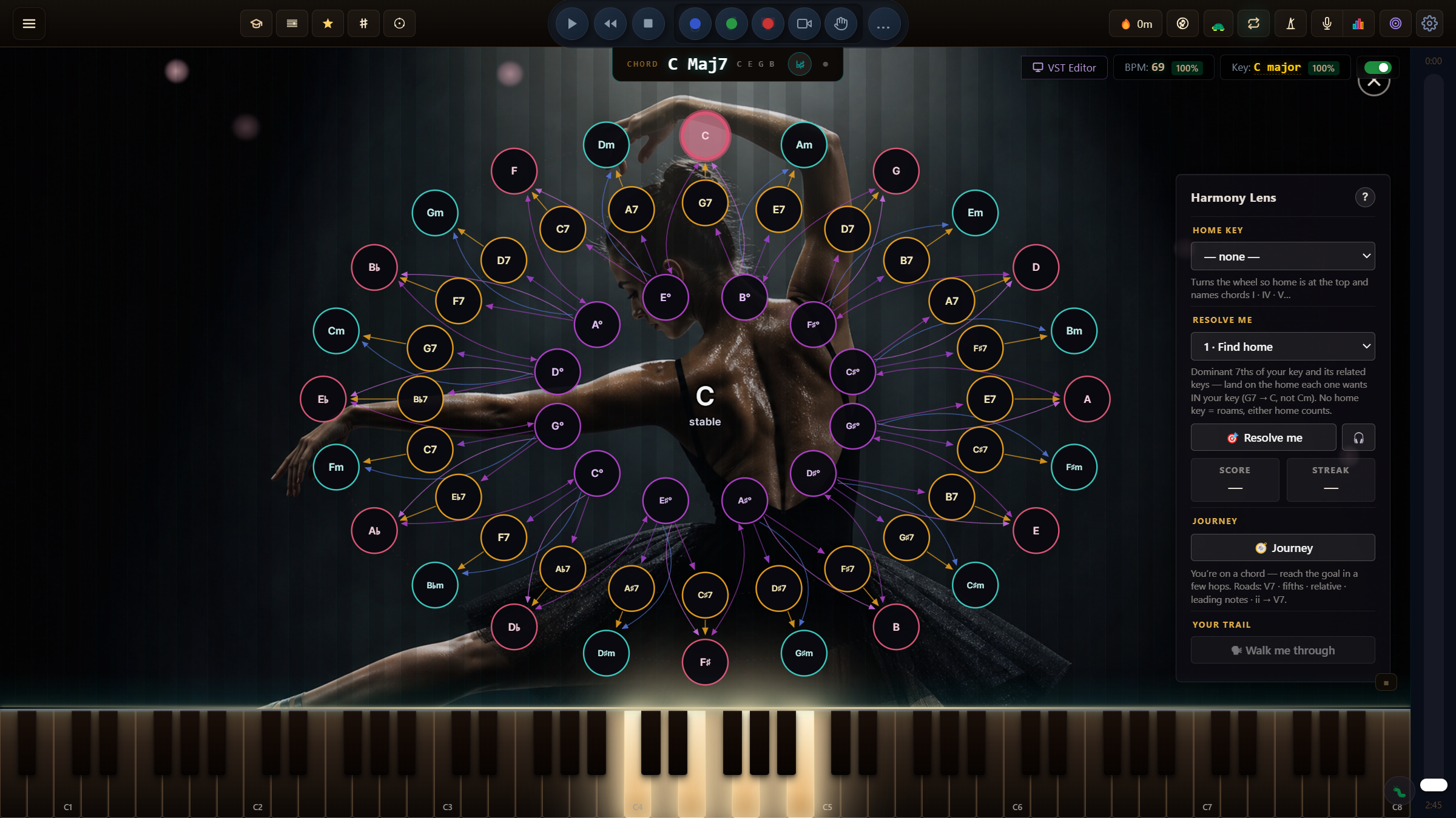 The Resolution Web around the chord being played