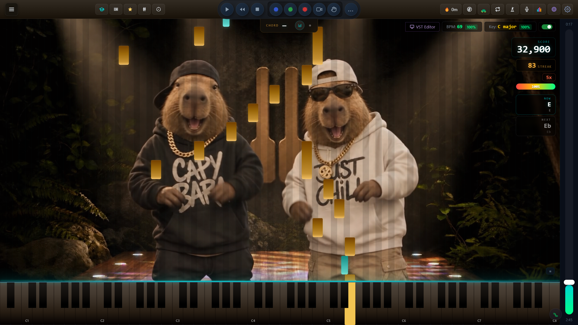 The Capybara Pack: capybaras behind the falling notes