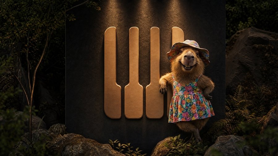 Blowing a Kiss theme — a capybara in a floral dress and bucket hat by the KeyFall keys
