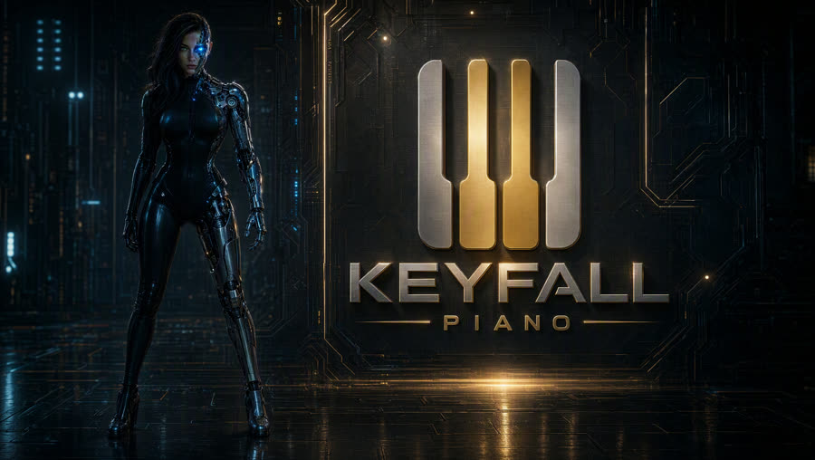 Strong Stance theme — Lyra standing tall beside the gold and silver KeyFall crest