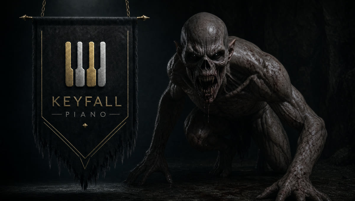 Vampire theme — KeyFall banner beside a crouched vampire
